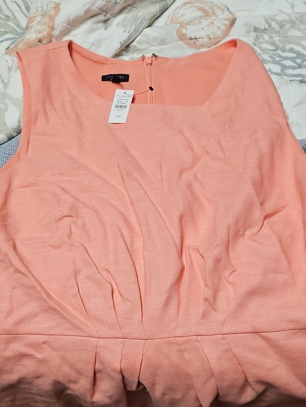 Talbots Coral-Peach Sleeveless Pleated Peplum Top